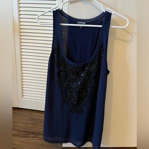 Navy Blue Beaded Tank Top